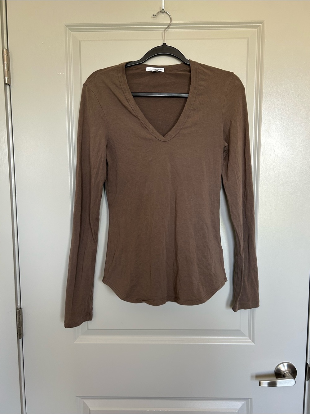 James Perse Chocolate Brown V-Neck Long Sleeve Tee